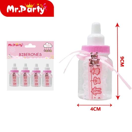 Oso transparente con lazo rosa 4 piezases (12paquetes)