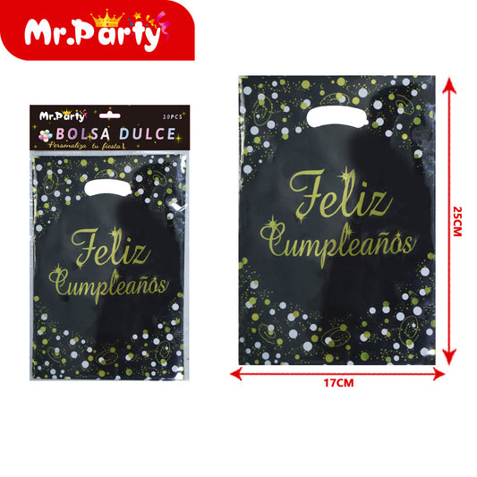 Bolsas para dulces de feliz cumpleaños con asa 17×25 cm (paquete con 10) | Mr. Party V1