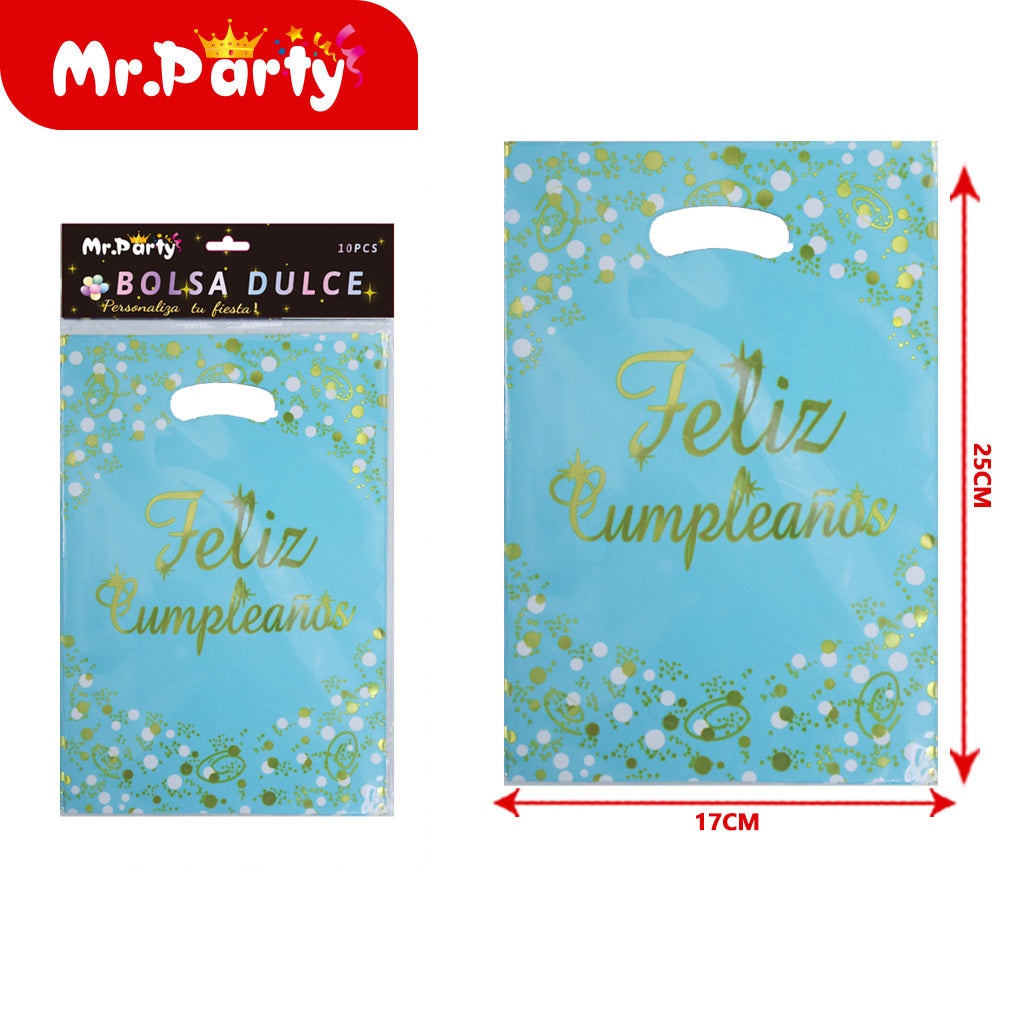 Bolsas para dulces de feliz cumpleaños con asa 17×25 cm (paquete con 10) | Mr. Party V1