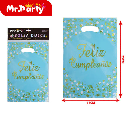 Bolsas para dulces de feliz cumpleaños con asa 17×25 cm (paquete con 10) | Mr. Party V1