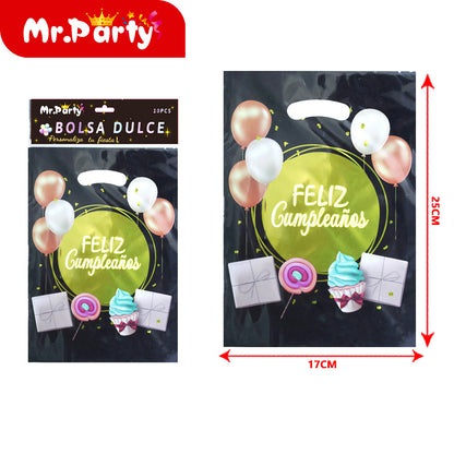 Bolsas para dulces de feliz cumpleaños con asa 17×25 cm (paquete con 10) | Mr. Party V1