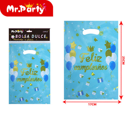 Bolsas para dulces de feliz cumpleaños con asa 17×25 cm (paquete con 10) | Mr. Party V1