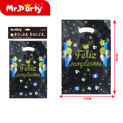 Bolsas para dulces de feliz cumpleaños con asa 17×25 cm (paquete con 10) | Mr. Party V1