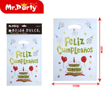 Bolsas para dulces de feliz cumpleaños con asa 17×25 cm (paquete con 10) | Mr. Party V2