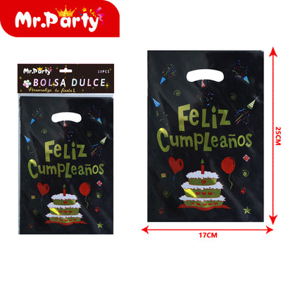 Bolsas para dulces de feliz cumpleaños con asa 17×25 cm (paquete con 10) | Mr. Party V2