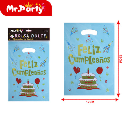 Bolsas para dulces de feliz cumpleaños con asa 17×25 cm (paquete con 10) | Mr. Party V2