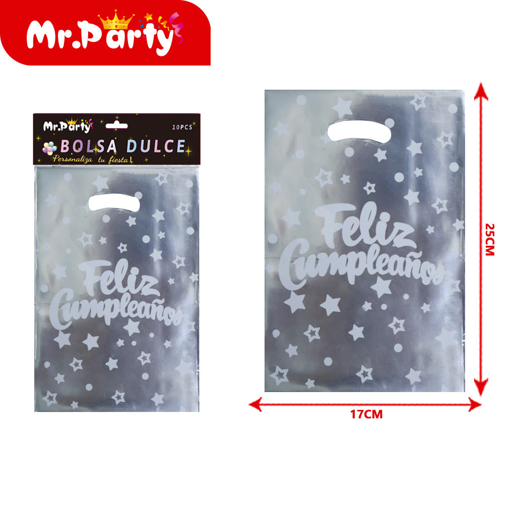 Bolsas para dulces de feliz cumpleaños con asa 17×25 cm (paquete con 10) | Mr. Party V2