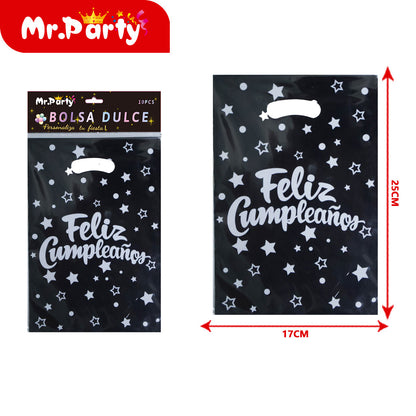 Bolsas para dulces de feliz cumpleaños con asa 17×25 cm (paquete con 10) | Mr. Party V2