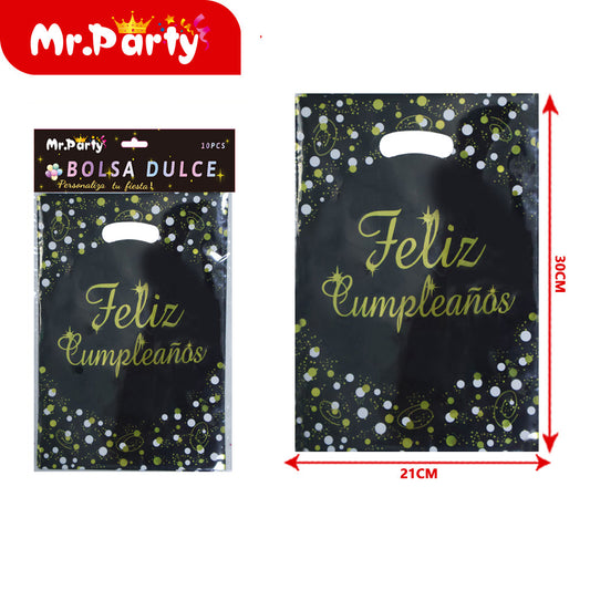 Bolsas para dulces de feliz cumpleaños con asa 17×25 cm (paquete con 10) | Mr. Party V3