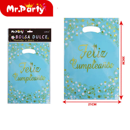 Bolsas para dulces de feliz cumpleaños con asa 17×25 cm (paquete con 10) | Mr. Party V3