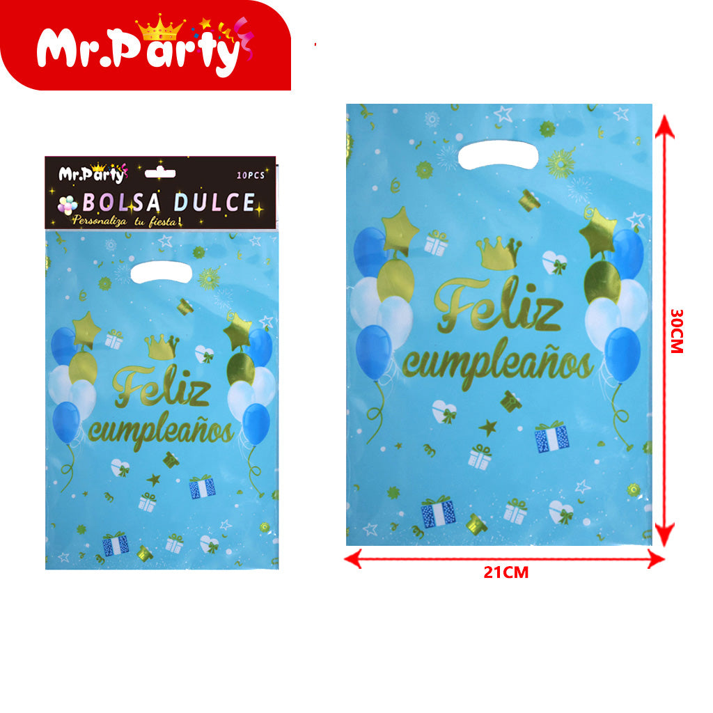 Bolsas para dulces de feliz cumpleaños con asa 17×25 cm (paquete con 10) | Mr. Party V3