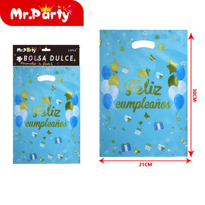 Bolsas para dulces de feliz cumpleaños con asa 17×25 cm (paquete con 10) | Mr. Party V3