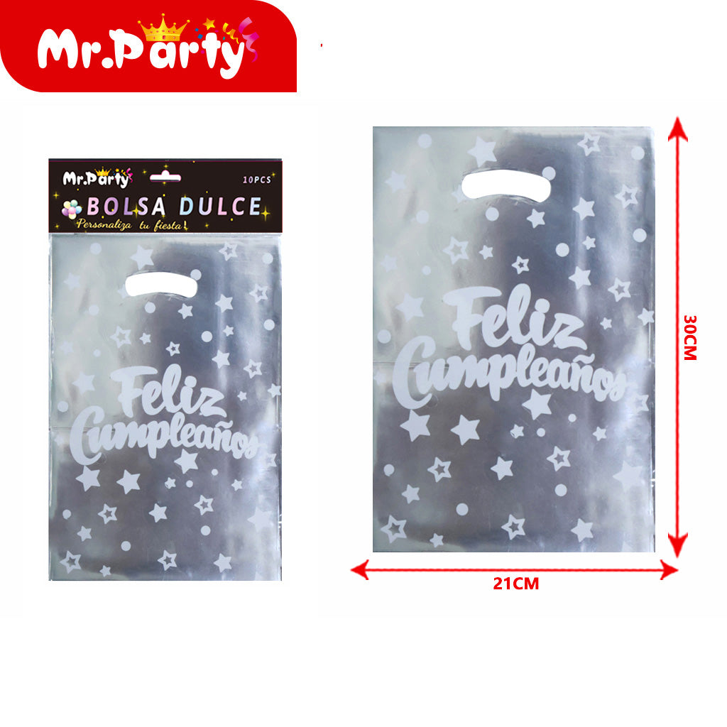 Bolsas para dulces de feliz cumpleaños con asa 17×25 cm (paquete con 10) | Mr. Party V4