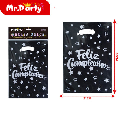 Bolsas para dulces de feliz cumpleaños con asa 17×25 cm (paquete con 10) | Mr. Party V4