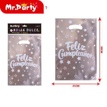 Bolsas para dulces de feliz cumpleaños con asa 17×25 cm (paquete con 10) | Mr. Party V4