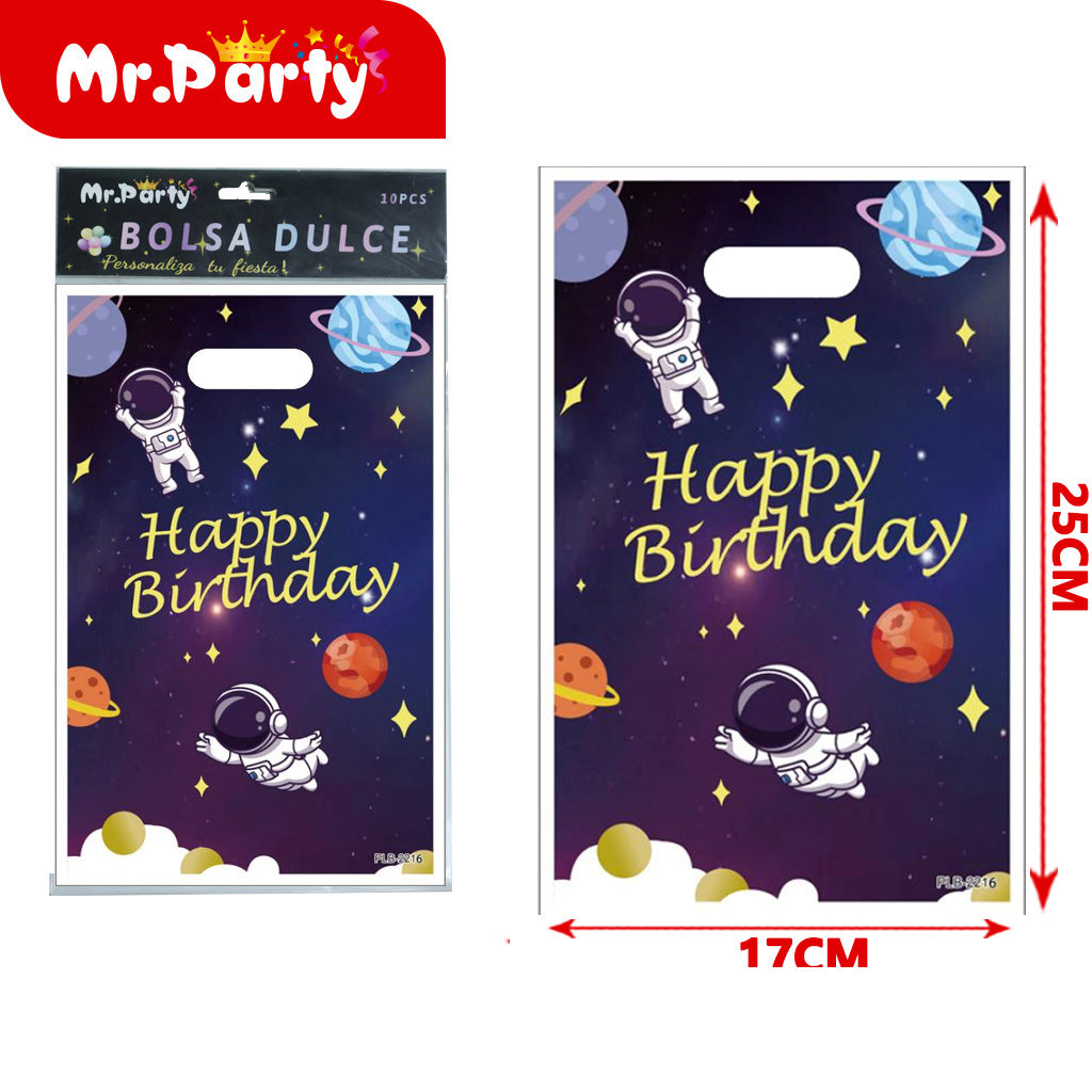 Bolsas para dulces de feliz cumpleaños con asa 17×25 cm (paquete con 10) | Mr. Party V5