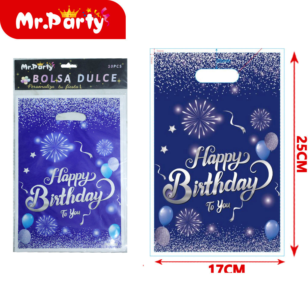 Bolsas para dulces de feliz cumpleaños con asa 17×25 cm (paquete con 10) | Mr. Party V5