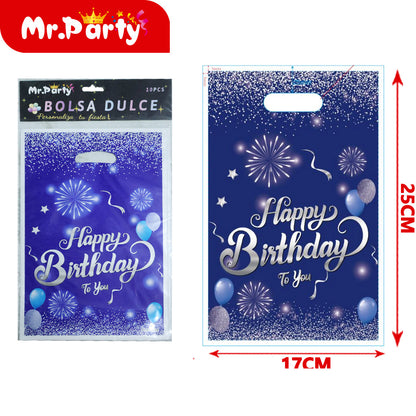 Bolsas para dulces de feliz cumpleaños con asa 17×25 cm (paquete con 10) | Mr. Party V5