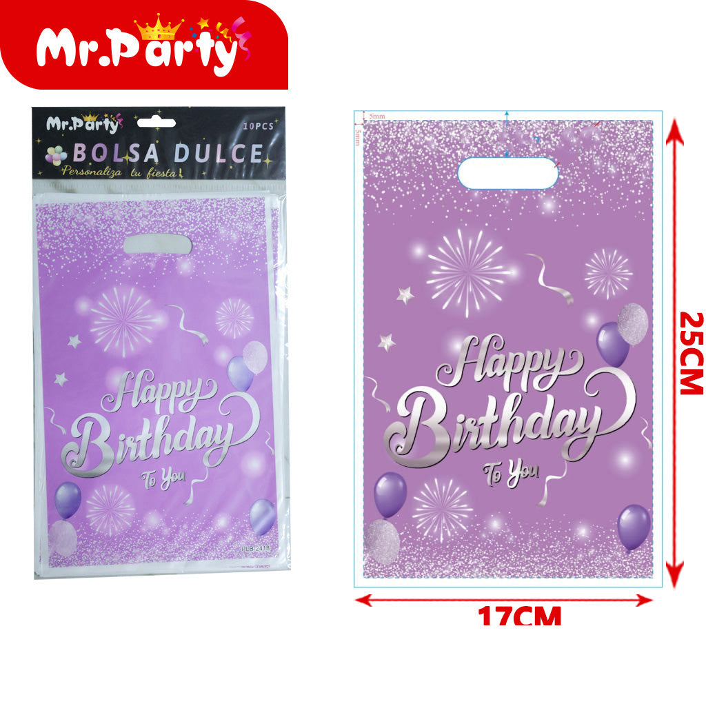 Bolsas para dulces de feliz cumpleaños con asa 17×25 cm (paquete con 10) | Mr. Party V6