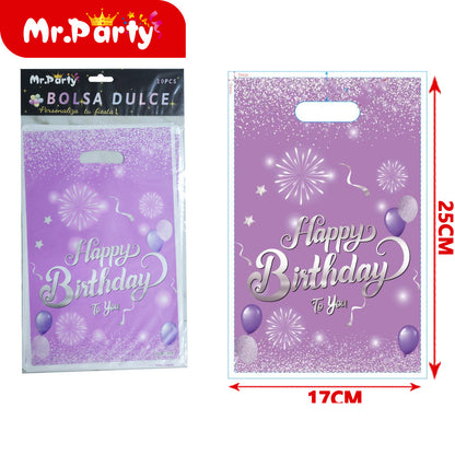 Bolsas para dulces de feliz cumpleaños con asa 17×25 cm (paquete con 10) | Mr. Party V6