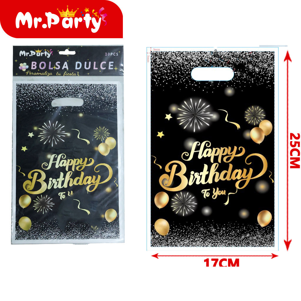 Bolsas para dulces de feliz cumpleaños con asa 17×25 cm (paquete con 10) | Mr. Party V6