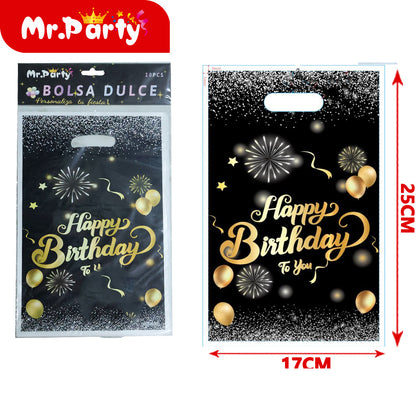 Bolsas para dulces de feliz cumpleaños con asa 17×25 cm (paquete con 10) | Mr. Party V6