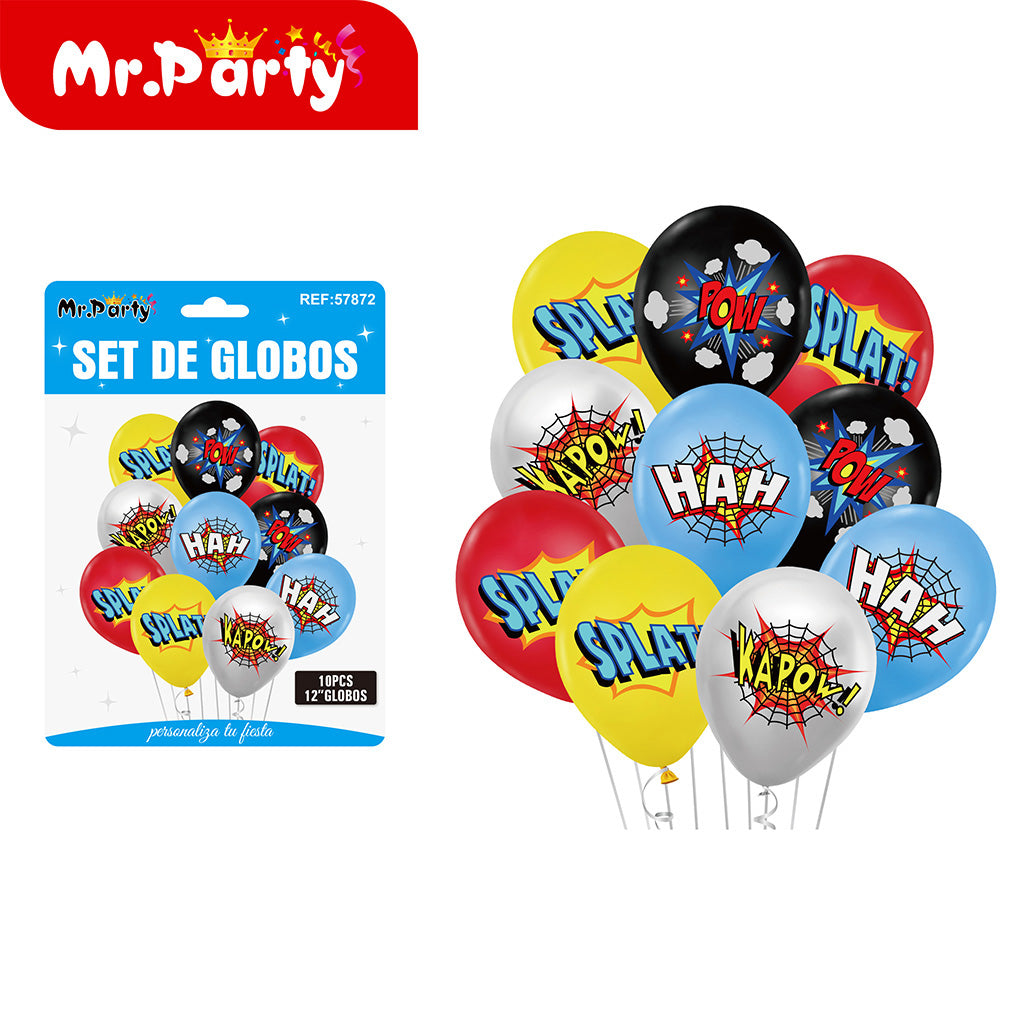 Set de Globos Impresos 30 cm Temáticos para Fiesta Mr. Party