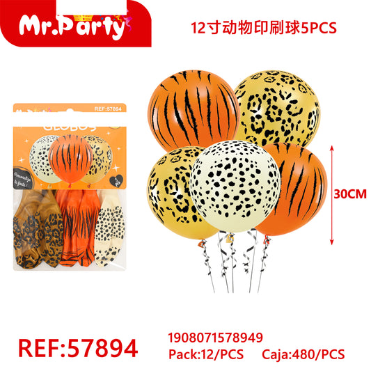 Bolas con estampado animal de 12 pulgadas (5 piezas) (12paquetes)