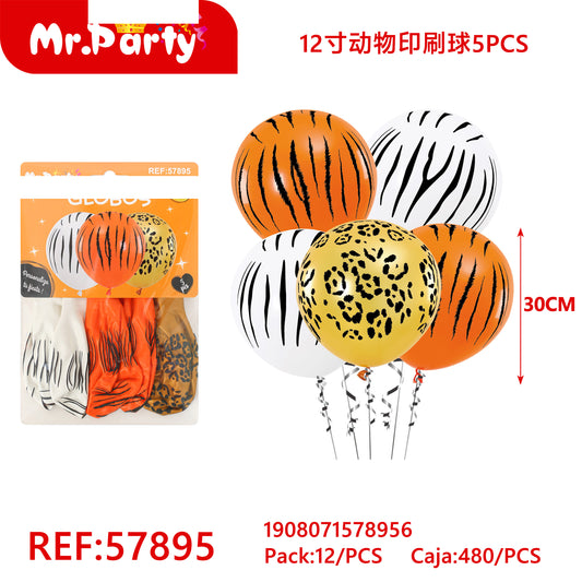 Bolas con estampado animal de 12 pulgadas (5 piezas) (12paquetes)