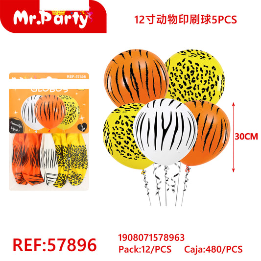 Bolas con estampado animal de 12 pulgadas (5 piezas) (12paquetes)