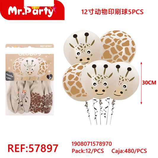 Bolas con estampado animal de 12 pulgadas (5 piezas) (12paquetes)