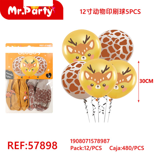 Bolas con estampado animal de 12 pulgadas (5 piezas) (12paquetes)