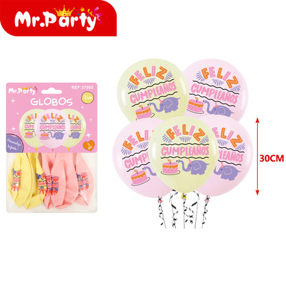 🎈 Globos Látex 30 cm Mr. Party con 5 globos – Diseños Infantiles y Feliz Cumpleaños