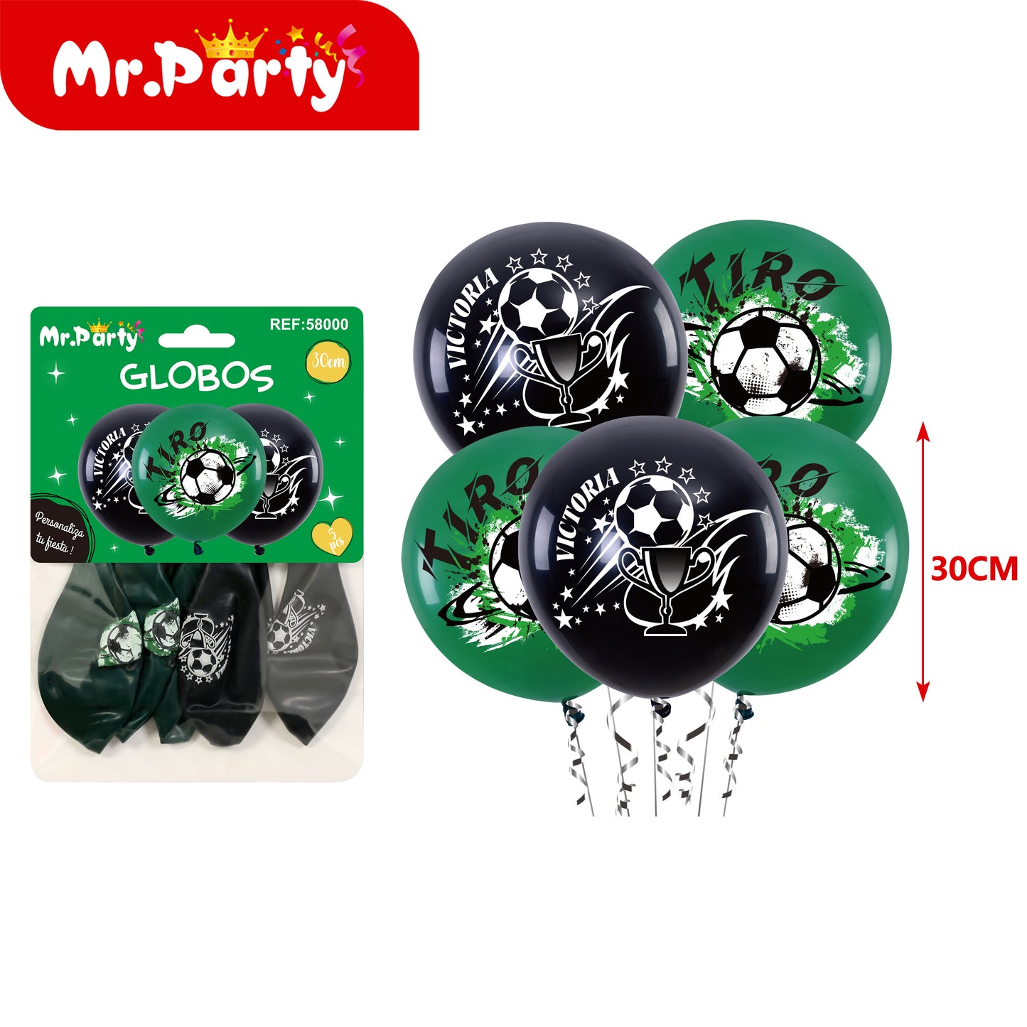 🎈✨ Set de Globos para Fiesta Mr. Party | Fútbol ⚽ + Brindis 🍾🍻 (Mylar + Latex) 🖤💛💚