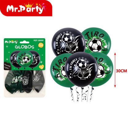 🎈✨ Set de Globos para Fiesta Mr. Party | Fútbol ⚽ + Brindis 🍾🍻 (Mylar + Latex) 🖤💛💚