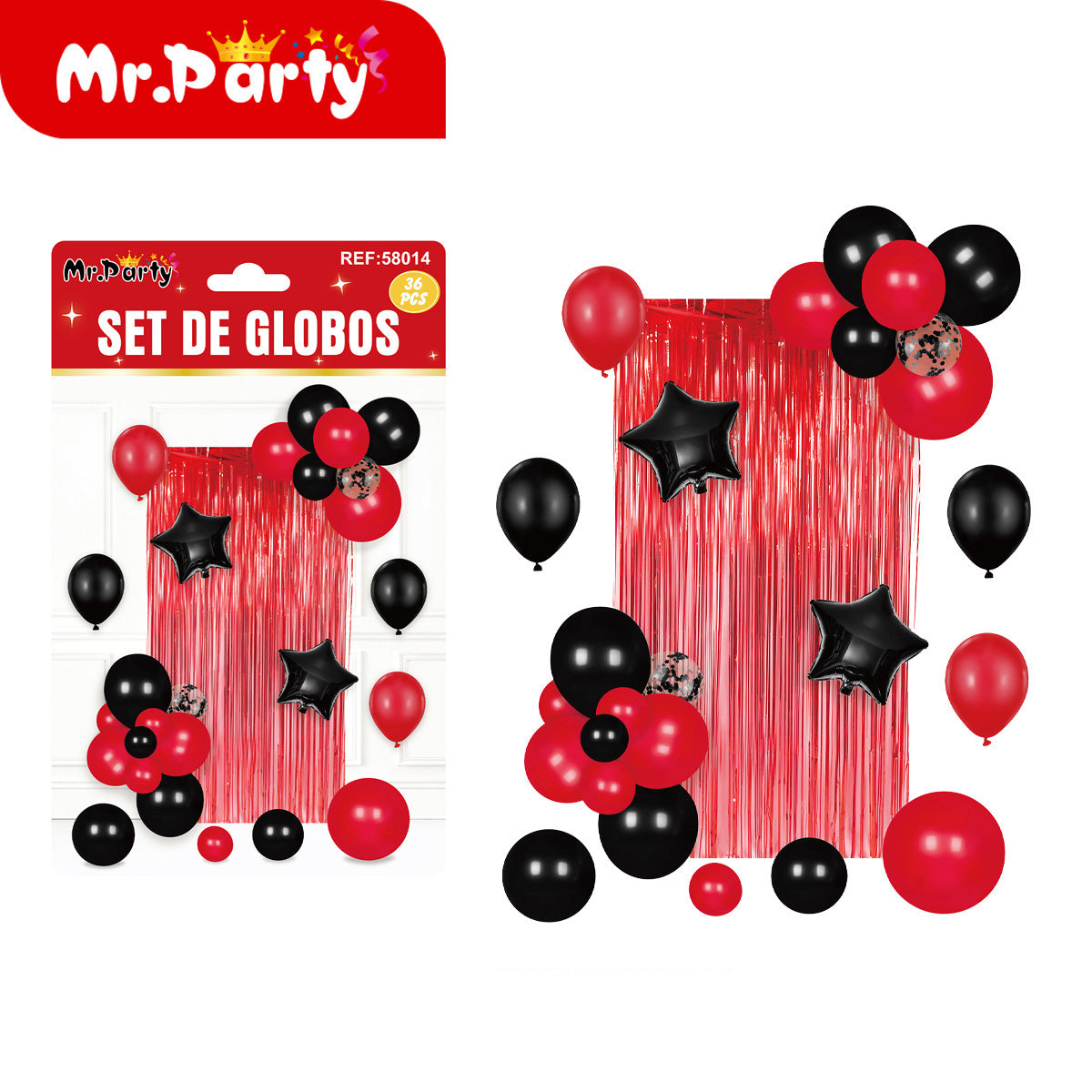 Kit Decoración Fiesta con Cortina Metálica + Globos (36 pzs) | Fondo para Fotos 🎈✨