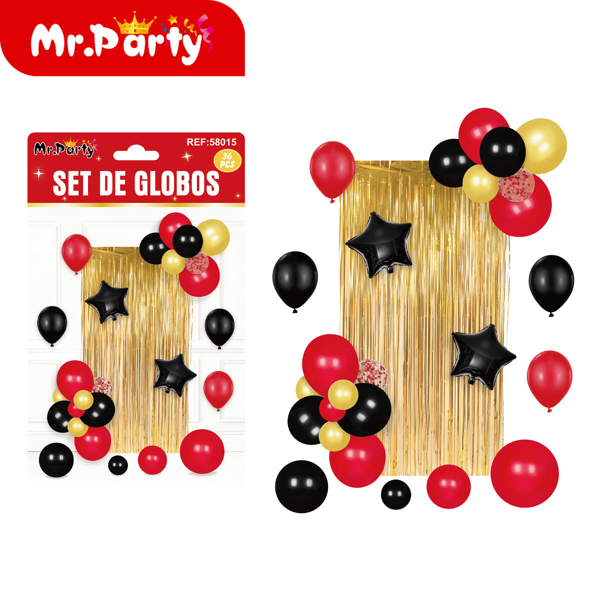 Kit Decoración Fiesta con Cortina Metálica + Globos (36 pzs) | Fondo para Fotos 🎈✨