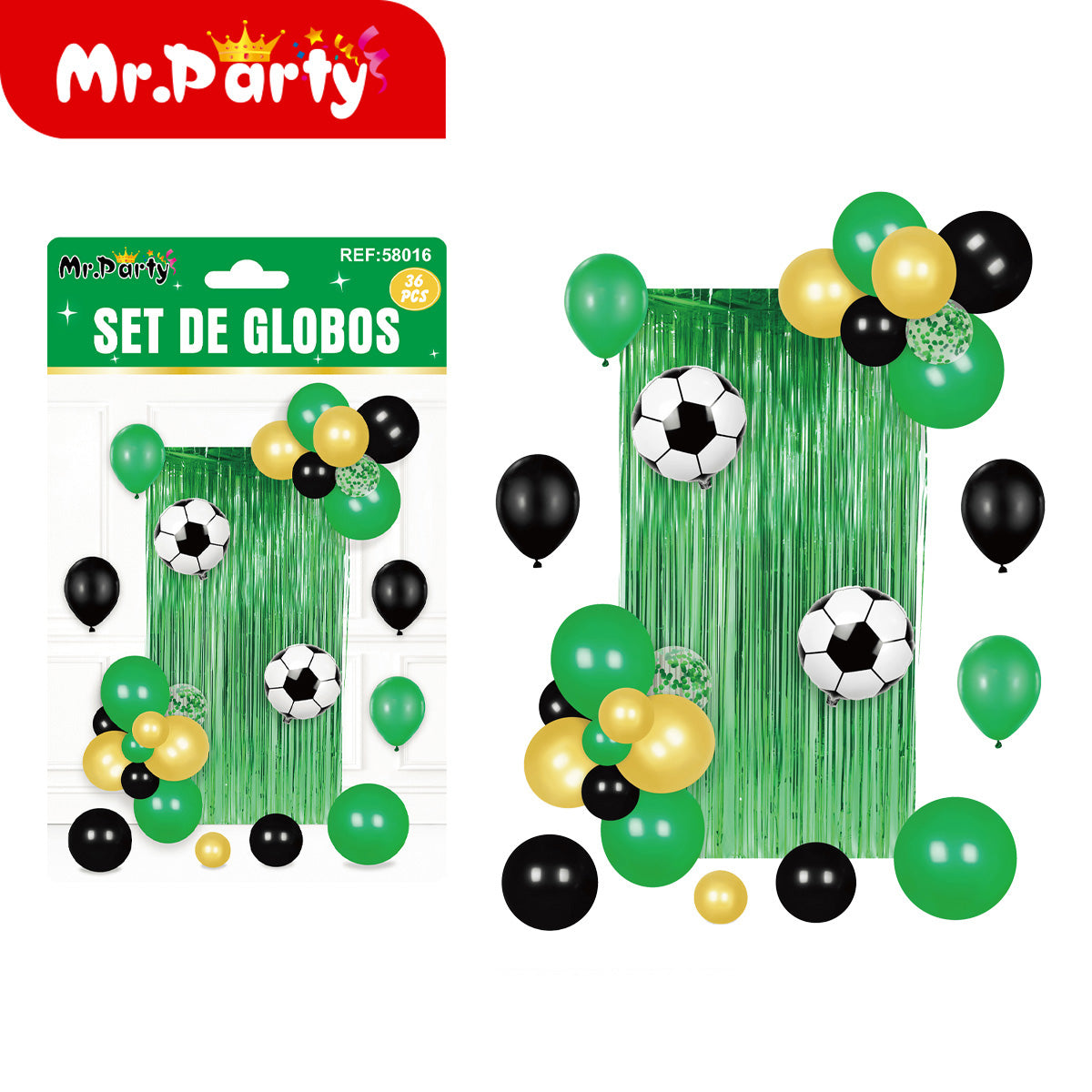 Kit Decoración Fiesta con Cortina Metálica + Globos (36 pzs) | Fondo para Fotos 🎈✨