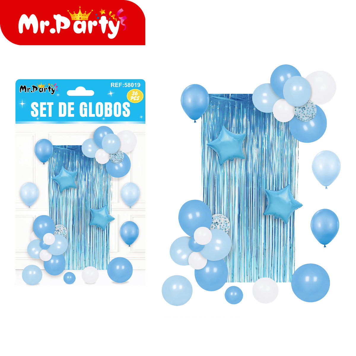 Kit Decoración Fiesta con Cortina Metálica + Globos (36 pzs) | Fondo para Fotos 🎈✨