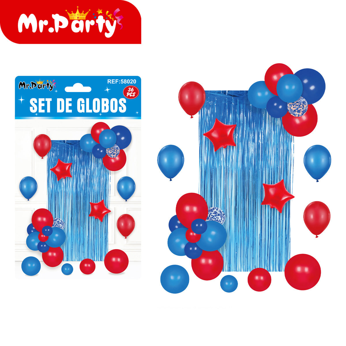 Kit Decoración Fiesta con Cortina Metálica + Globos (36 pzs) | Fondo para Fotos 🎈✨