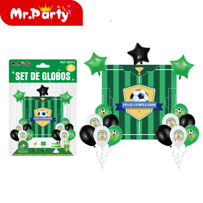 🎉⚽ Kit Decoración Cumpleaños Futbolero | Set de Globos + Guirnalda “Feliz Cumpleaños” + Backdrop | Verde/Negro/Oro
