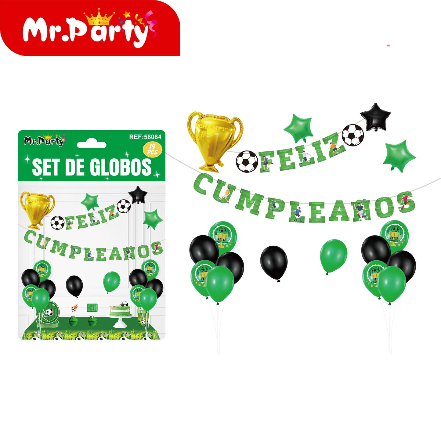 ⚽🎈 Kit Decoración Cumpleaños Fútbol | Sets de Globos + Guirnalda “Feliz Cumpleaños” (Variantes)