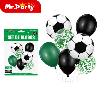 🏆⚽ Set de Globos Fútbol Mr. Party | Trofeo Campeón #1 + Balón + Arco “Feliz Cumpleaños” 🎈💚🖤✨