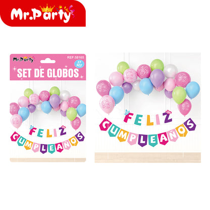 🎈✨ Kit Decoración Cumpleaños Set de Globos  + Banner “Feliz Cumpleaños” | Mr. Party- Mayoreo 6 pzas