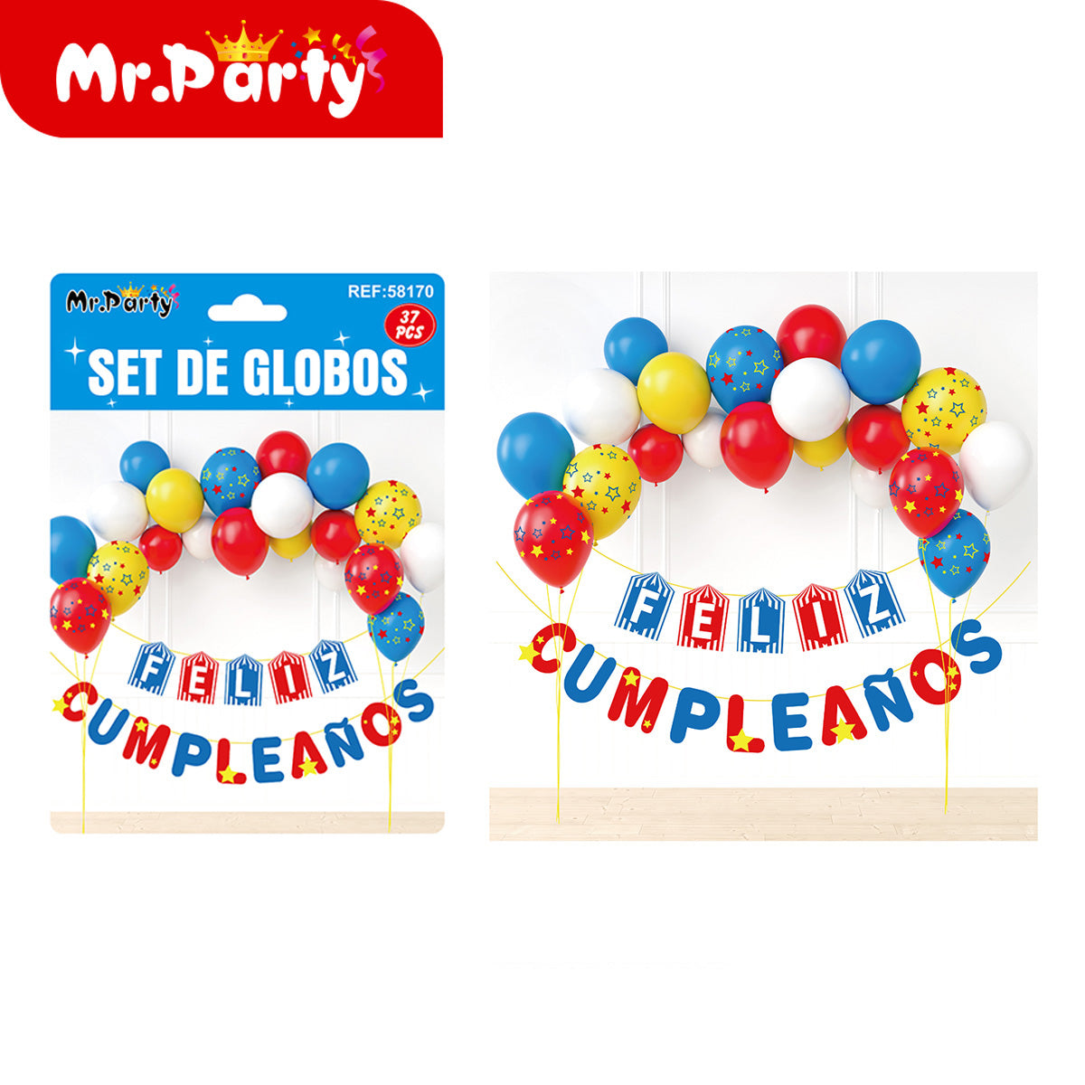 🎈✨ Kit Decoración Cumpleaños Set de Globos  + Banner “Feliz Cumpleaños” | Mr. Party