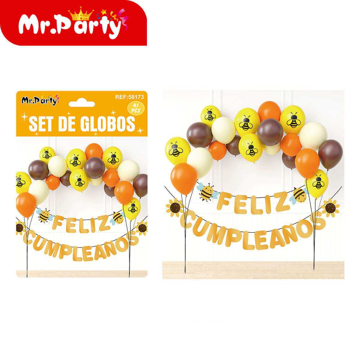 🎈✨ Kit Decoración Cumpleaños Set de Globos  + Banner “Feliz Cumpleaños” | Mr. Party- Mayoreo 6 pzas