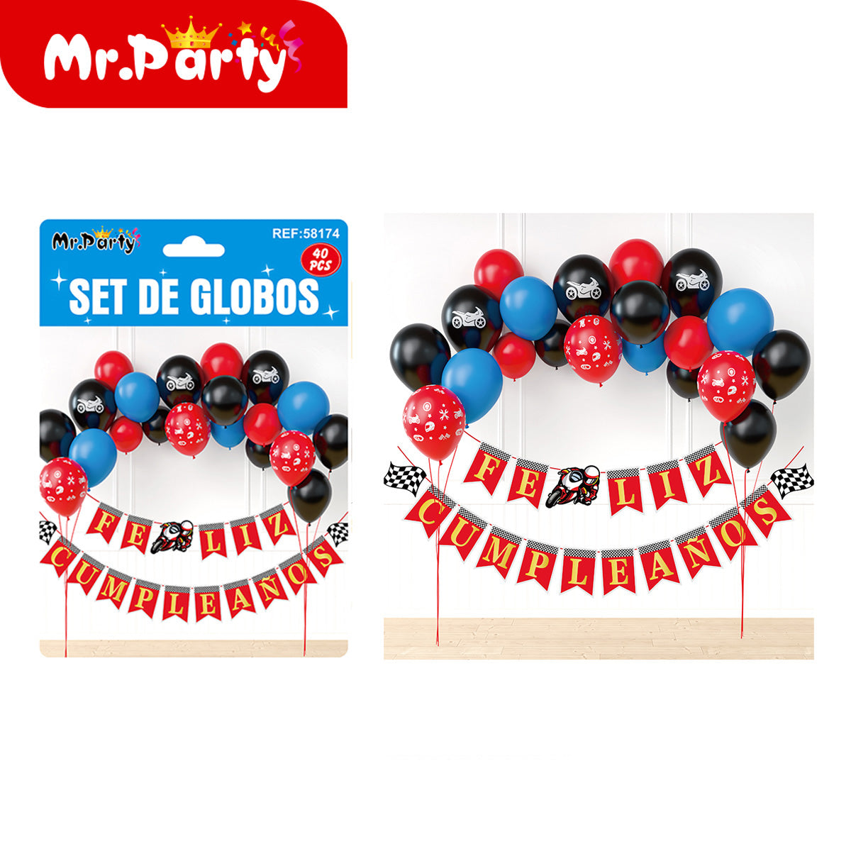 🎈✨ Kit Decoración Cumpleaños Set de Globos  + Banner “Feliz Cumpleaños” | Mr. Party