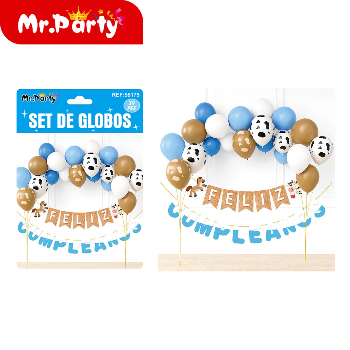 🎈✨ Kit Decoración Cumpleaños Set de Globos  + Banner “Feliz Cumpleaños” | Mr. Party- Mayoreo 6 pzas