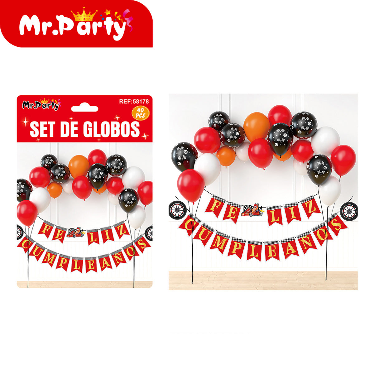 🎈✨ Kit Decoración Cumpleaños Set de Globos  + Banner “Feliz Cumpleaños” | Mr. Party