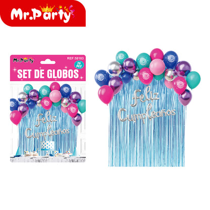 Kit Decoración de Cumpleaños con Globos + Cortina Metalizada + “Feliz Cumpleaños” | Set de Globos Mr. Party
